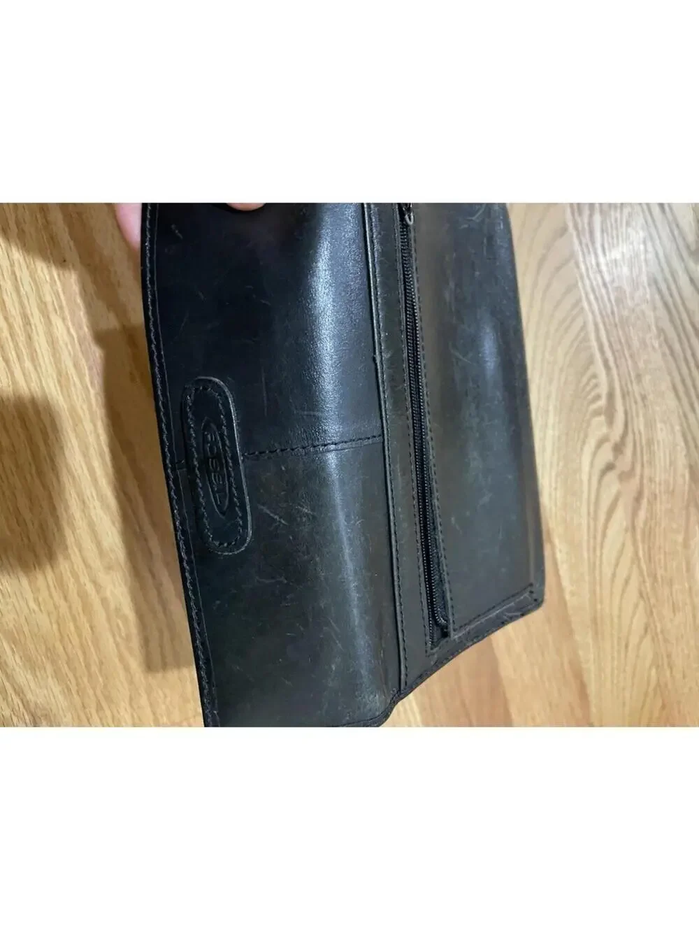 Vintage Fossil Black Genuine Leather Womens Trifold Wallet W/Outer Zipper Pocket